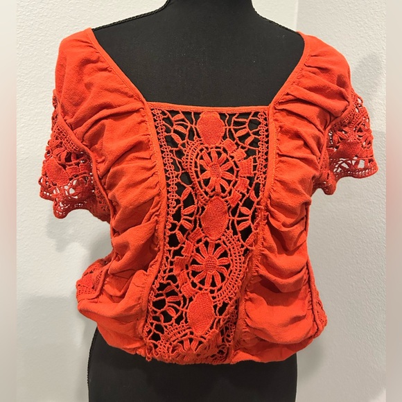 Free People Tops - Free People Burnt Orange Crochet 100% Cotton Blouse Size Small